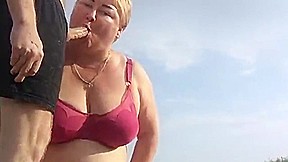 Stepmother-in-law Sucks My Dick On The Beach And Gets Cum In Her Mouth1